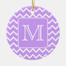 Purple and White Chevron Design. Custom Monogram. Ornament