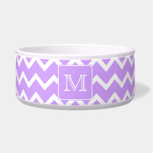 Purple and White Chevron Design. Custom Monogram. Pet Water Bowls