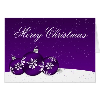 Purple and White Christmas Snowflake Ornaments Greeting Card
