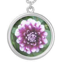 Purple and White Dahlia Personalized Necklace