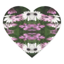 Purple and White Daisies Kaleidoscope 12 Heart Stickers