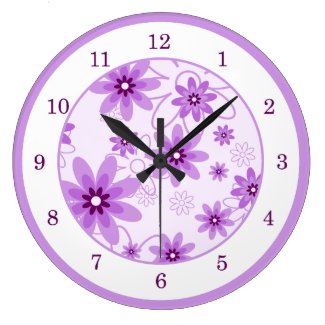 Purple and White Daisies Large Clock