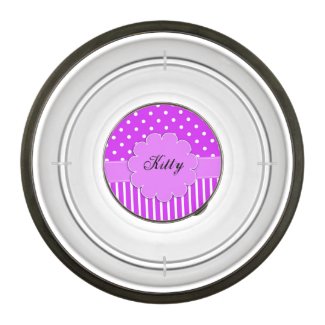 Purple and White Dots and Stripes Pet Bowl