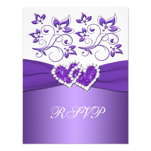Purple and White Floral Joined Hearts RSVP Card Custom Announcement