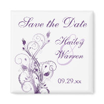 Purple and White Floral Save the Date Magnet