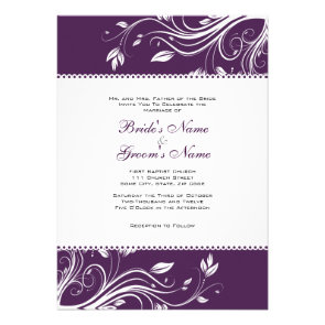Purple and White Floral Swirls Wedding Invitation