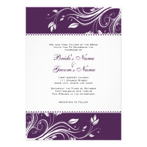 Purple and White Floral Swirls Wedding Invitation