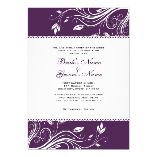 Purple and White Floral Swirls Wedding Invitation