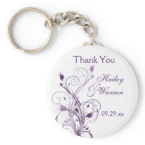 Purple and White Floral Wedding Favor Key Chain