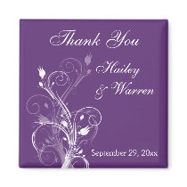 Purple and White Floral Wedding Favor Magnet