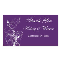 Purple and White Floral Wedding Favor Tag Business Card Templates