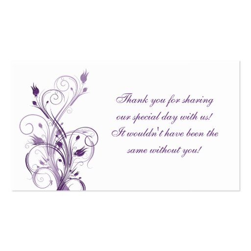 Purple and White Floral Wedding Favor Tag Business Card Templates (back side)