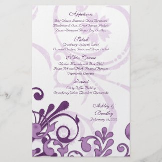 Purple and White Floral Wedding Menu Card