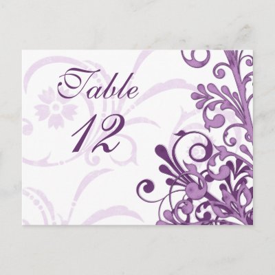 Purple and White Floral Wedding Table Cards Postcard