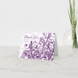 Purple and White Floral Wedding Thank You Card
