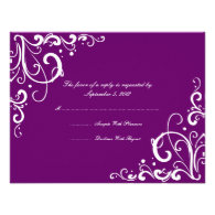 Purple and White Flourish Wedding RSVP Custom Invitation