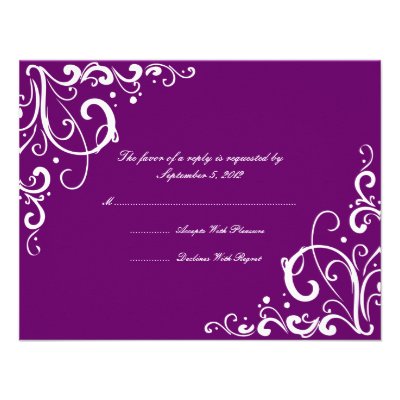 Purple and White Flourish Wedding RSVP Custom Invitation