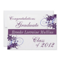 Purple and white flowers graduation announcement