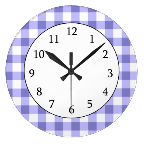 Purple And White Gingham Check Pattern Clock