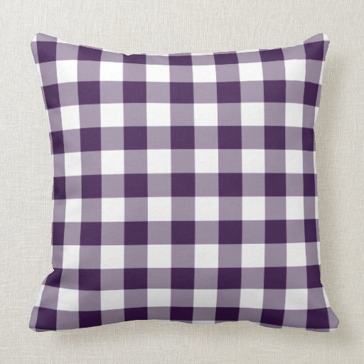 Purple and White Gingham Pattern Throw Pillow