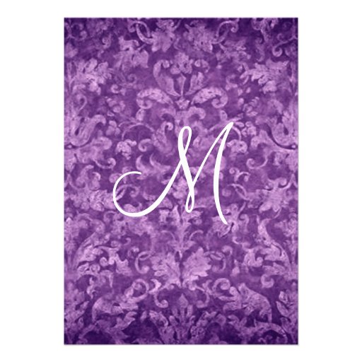 Purple and White Grunge Damask Wedding B733 Personalized Invite
