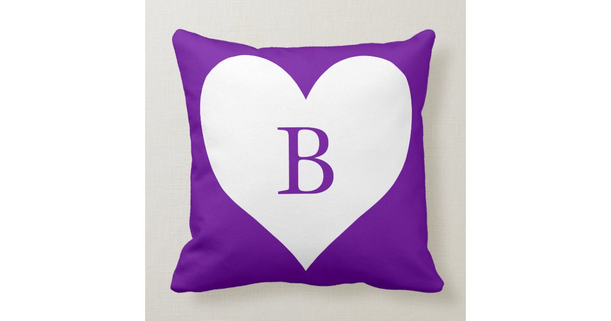 Purple and White Heart Monogram Throw Pillow Zazzle