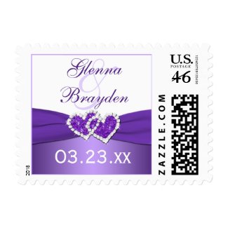 Purple and White Joined Hearts Wedding Postage