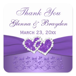 Purple and White Joined Hearts Wedding Sticker