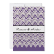 Purple and White Lace Damask Wedding Invitation invitation