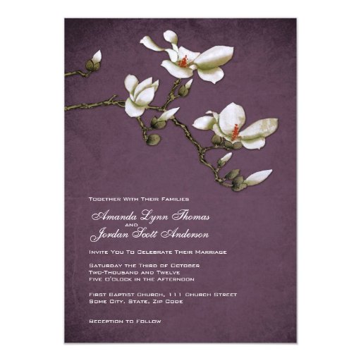 magnolia wedding invitations purple and white magnolia wedding invitation zazzle magnolia wedding invitations purple and white magnolia wedding invitation zazzle