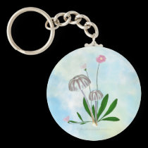 Purple and White Mushrooms with Daisies keychains