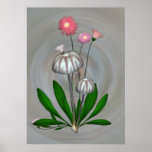 Purple and White Mushrooms with Daisies Posters