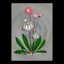 Purple and White Mushrooms with Daisies posters