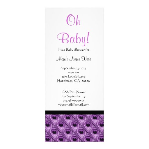 Purple and White Peacock Feathers Baby Shower Personalized Invitation