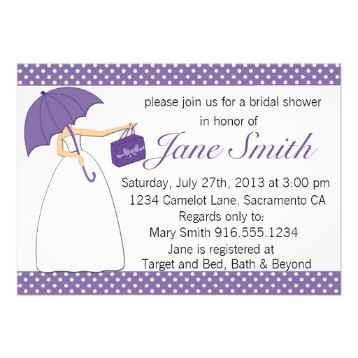 Purple and White Polka Dot Bridal Shower Personalized Invite