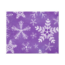 Purple and White Snowflake Pattern Stretched Canvas Print