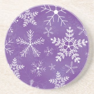 Purple and White Snowflake Pattern Drink Coasters