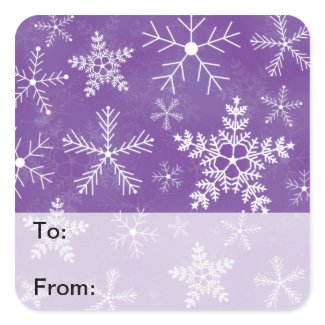 Purple and White Snowflake Pattern Gift Tags Square Stickers