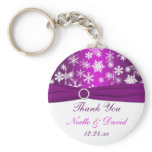 Purple and White Snowflakes Wedding Favor Keychain