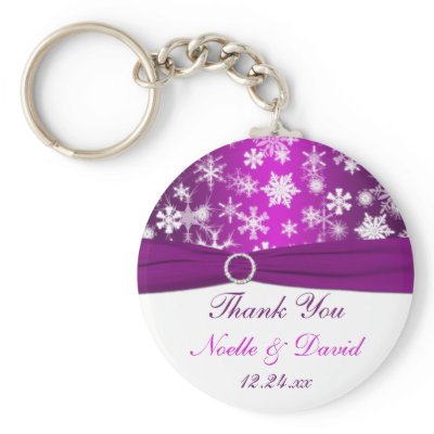 Purple and White Snowflakes Wedding Favor Keychain by NiteOwlStudio