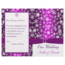 Purple and White Snowflakes Wedding Program Flyer Design