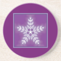 Purple and White Star Snowflake Beverage Coasters