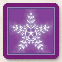 Purple and White Star Snowflake Coaster