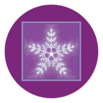 Purple and White Star Snowflake Round Stickers