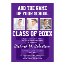 Purple and White Student Athlete Graduation Party Personalized Invite
