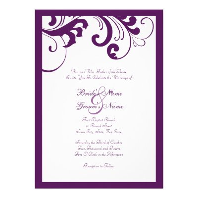 Purple and White Swirls Frame Wedding Invitation
