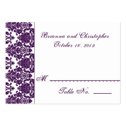 Purple and White Table Place Card - Wedding Party Business Card (front side)