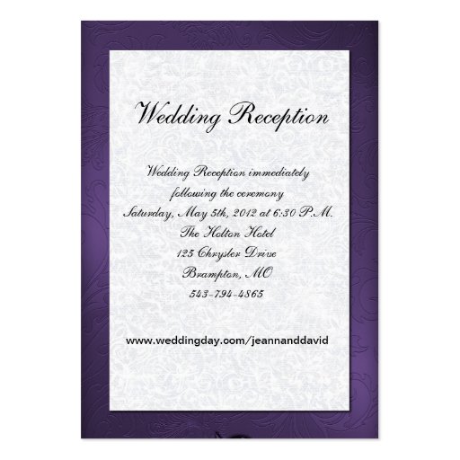 Purple and White Wedding Enclosure Card Business Card (front side)