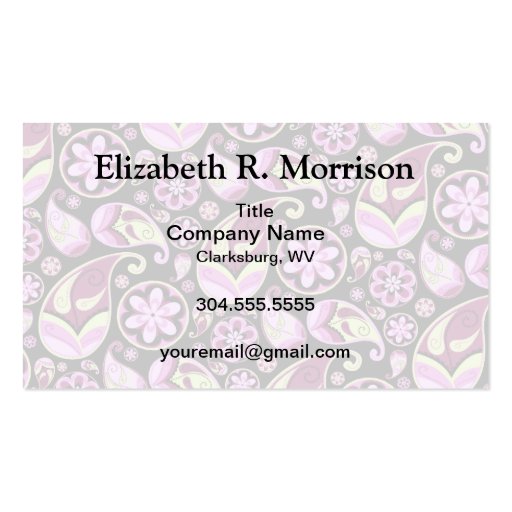 Purple and Yellow Paisley Business Card Template (front side)