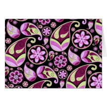 Purple and Yellow Paisley Greeting Cards